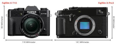 Größenvergleich: Fujifilm X-T10 vs. Fujifilm X-Pro3