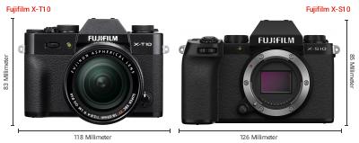 Größenvergleich: Fujifilm X-T10 vs. Fujifilm X-S10 Größenvergleich: Fujifilm X-T10 vs. Fujifilm X-S10