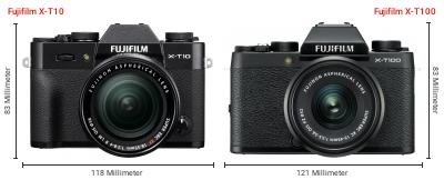 Größenvergleich: Fujifilm X-T10 vs. Fujifilm X-T100 Größenvergleich: Fujifilm X-T10 vs. Fujifilm X-T100