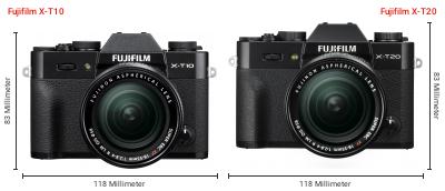 Größenvergleich: Fujifilm X-T10 vs. Fujifilm X-T20 Größenvergleich: Fujifilm X-T10 vs. Fujifilm X-T20