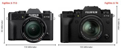 Größenvergleich: Fujifilm X-T10 vs. Fujifilm X-T4 Größenvergleich: Fujifilm X-T10 vs. Fujifilm X-T4