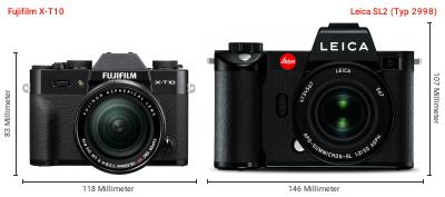Größenvergleich: Fujifilm X-T10 vs. Leica SL2 (Typ 2998) Größenvergleich: Fujifilm X-T10 vs. Leica SL2 (Typ 2998)