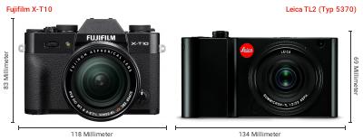 Größenvergleich: Fujifilm X-T10 vs. Leica TL2 (Typ 5370) Größenvergleich: Fujifilm X-T10 vs. Leica TL2 (Typ 5370)