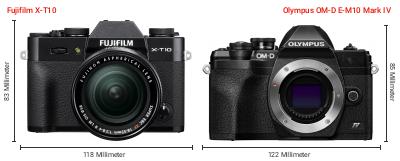 Größenvergleich: Fujifilm X-T10 vs. OM System OM-D E-M10 Mark IV Größenvergleich: Fujifilm X-T10 vs. OM System OM-D E-M10 Mark IV