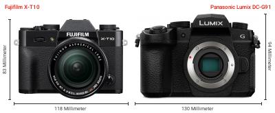Größenvergleich: Fujifilm X-T10 vs. Panasonic Lumix DC-G91 Größenvergleich: Fujifilm X-T10 vs. Panasonic Lumix DC-G91