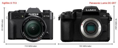 Größenvergleich: Fujifilm X-T10 vs. Panasonic Lumix DC-G97 Größenvergleich: Fujifilm X-T10 vs. Panasonic Lumix DC-G97