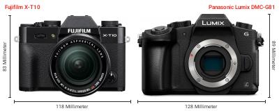 Größenvergleich: Fujifilm X-T10 vs. Panasonic Lumix DMC-G81 Größenvergleich: Fujifilm X-T10 vs. Panasonic Lumix DMC-G81