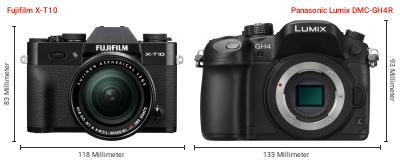 Größenvergleich: Fujifilm X-T10 vs. Panasonic Lumix DMC-GH4R Größenvergleich: Fujifilm X-T10 vs. Panasonic Lumix DMC-GH4R