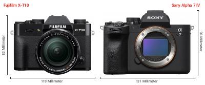 Größenvergleich: Fujifilm X-T10 vs. Sony Alpha 7 IV