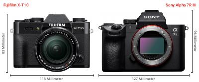 Größenvergleich: Fujifilm X-T10 vs. Sony Alpha 7R III