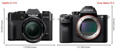 Größenvergleich: Fujifilm X-T10 vs. Sony Alpha 7S II Größenvergleich: Fujifilm X-T10 vs. Sony Alpha 7S II