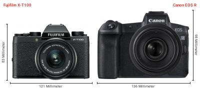 Größenvergleich: Fujifilm X-T100 vs. Canon EOS R Größenvergleich: Fujifilm X-T100 vs. Canon EOS R
