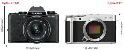 Größenvergleich: Fujifilm X-T100 vs. Fujifilm X-A7 Größenvergleich: Fujifilm X-T100 vs. Fujifilm X-A7