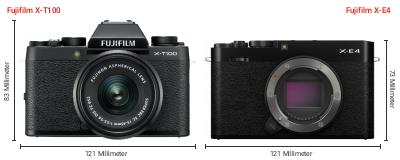 Größenvergleich: Fujifilm X-T100 vs. Fujifilm X-E4 Größenvergleich: Fujifilm X-T100 vs. Fujifilm X-E4