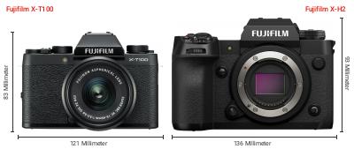 Größenvergleich: Fujifilm X-T100 vs. Fujifilm X-H2 Größenvergleich: Fujifilm X-T100 vs. Fujifilm X-H2