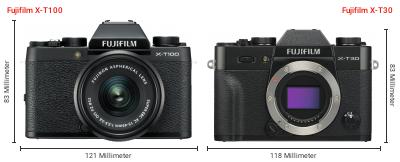 Größenvergleich: Fujifilm X-T100 vs. Fujifilm X-T30 Größenvergleich: Fujifilm X-T100 vs. Fujifilm X-T30