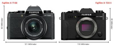 Größenvergleich: Fujifilm X-T100 vs. Fujifilm X-T30 II Größenvergleich: Fujifilm X-T100 vs. Fujifilm X-T30 II