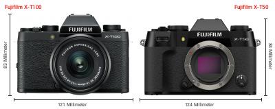 Größenvergleich: Fujifilm X-T100 vs. Fujifilm X-T50 Größenvergleich: Fujifilm X-T100 vs. Fujifilm X-T50