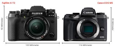 Größenvergleich: Fujifilm X-T2 vs. Canon EOS M5 Größenvergleich: Fujifilm X-T2 vs. Canon EOS M5