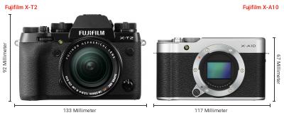 Größenvergleich: Fujifilm X-T2 vs. Fujifilm X-A10 Größenvergleich: Fujifilm X-T2 vs. Fujifilm X-A10