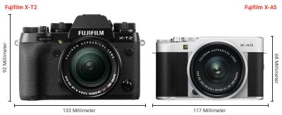 Größenvergleich: Fujifilm X-T2 vs. Fujifilm X-A5 Größenvergleich: Fujifilm X-T2 vs. Fujifilm X-A5