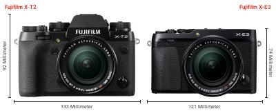 Größenvergleich: Fujifilm X-T2 vs. Fujifilm X-E3 Größenvergleich: Fujifilm X-T2 vs. Fujifilm X-E3