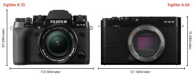 Größenvergleich: Fujifilm X-T2 vs. Fujifilm X-E4 Größenvergleich: Fujifilm X-T2 vs. Fujifilm X-E4