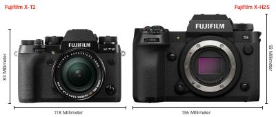 Größenvergleich: Fujifilm X-T2 vs. Fujifilm X-H2S Größenvergleich: Fujifilm X-T2 vs. Fujifilm X-H2S