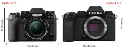 Größenvergleich: Fujifilm X-T2 vs. Fujifilm X-S10 Größenvergleich: Fujifilm X-T2 vs. Fujifilm X-S10