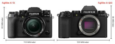 Größenvergleich: Fujifilm X-T2 vs. Fujifilm X-S20 Größenvergleich: Fujifilm X-T2 vs. Fujifilm X-S20