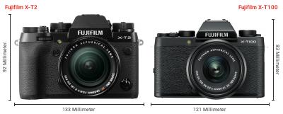 Größenvergleich: Fujifilm X-T2 vs. Fujifilm X-T100 Größenvergleich: Fujifilm X-T2 vs. Fujifilm X-T100