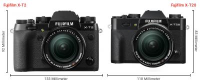 Größenvergleich: Fujifilm X-T2 vs. Fujifilm X-T20 Größenvergleich: Fujifilm X-T2 vs. Fujifilm X-T20
