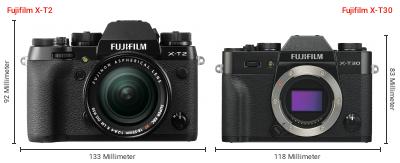 Größenvergleich: Fujifilm X-T2 vs. Fujifilm X-T30 Größenvergleich: Fujifilm X-T2 vs. Fujifilm X-T30