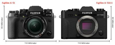 Größenvergleich: Fujifilm X-T2 vs. Fujifilm X-T30 II Größenvergleich: Fujifilm X-T2 vs. Fujifilm X-T30 II