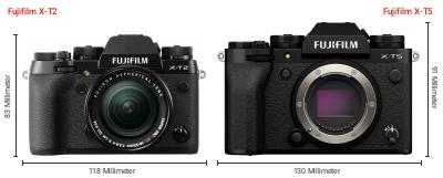 Größenvergleich: Fujifilm X-T2 vs. Fujifilm X-T5 Größenvergleich: Fujifilm X-T2 vs. Fujifilm X-T5
