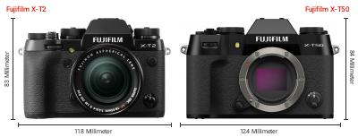 Größenvergleich: Fujifilm X-T2 vs. Fujifilm X-T50 Größenvergleich: Fujifilm X-T2 vs. Fujifilm X-T50