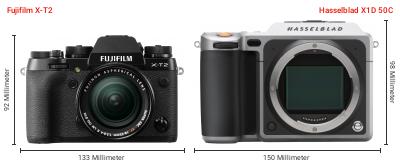 Größenvergleich: Fujifilm X-T2 vs. Hasselblad X1D 50C Größenvergleich: Fujifilm X-T2 vs. Hasselblad X1D 50C