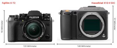 Größenvergleich: Fujifilm X-T2 vs. Hasselblad X1D II 50C