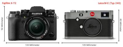 Größenvergleich: Fujifilm X-T2 vs. Leica M-E (Typ 240) Größenvergleich: Fujifilm X-T2 vs. Leica M-E (Typ 240)