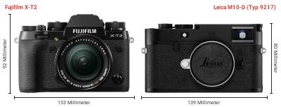 Größenvergleich: Fujifilm X-T2 vs. Leica M10-D (Typ 9217) Größenvergleich: Fujifilm X-T2 vs. Leica M10-D (Typ 9217)