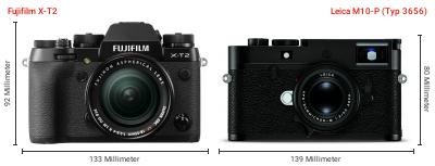 Größenvergleich: Fujifilm X-T2 vs. Leica M10-P (Typ 3656) Größenvergleich: Fujifilm X-T2 vs. Leica M10-P (Typ 3656)