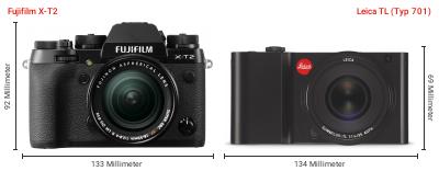 Größenvergleich: Fujifilm X-T2 vs. Leica TL (Typ 701) Größenvergleich: Fujifilm X-T2 vs. Leica TL (Typ 701)