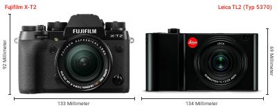 Größenvergleich: Fujifilm X-T2 vs. Leica TL2 (Typ 5370) Größenvergleich: Fujifilm X-T2 vs. Leica TL2 (Typ 5370)