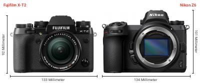 Größenvergleich: Fujifilm X-T2 vs. Nikon Z6 Größenvergleich: Fujifilm X-T2 vs. Nikon Z6