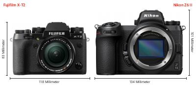 Größenvergleich: Fujifilm X-T2 vs. Nikon Z6 II Größenvergleich: Fujifilm X-T2 vs. Nikon Z6 II