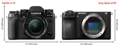 Größenvergleich: Fujifilm X-T2 vs. Sony Alpha 6700 Größenvergleich: Fujifilm X-T2 vs. Sony Alpha 6700