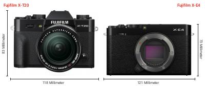 Größenvergleich: Fujifilm X-T20 vs. Fujifilm X-E4 Größenvergleich: Fujifilm X-T20 vs. Fujifilm X-E4