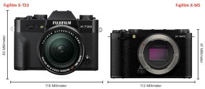 Größenvergleich: Fujifilm X-T20 vs. Fujifilm X-M5 Größenvergleich: Fujifilm X-T20 vs. Fujifilm X-M5