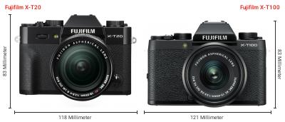 Größenvergleich: Fujifilm X-T20 vs. Fujifilm X-T100 Größenvergleich: Fujifilm X-T20 vs. Fujifilm X-T100