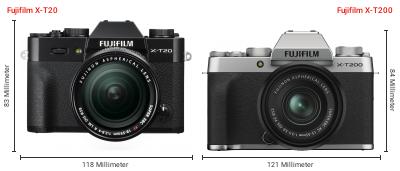 Größenvergleich: Fujifilm X-T20 vs. Fujifilm X-T200 Größenvergleich: Fujifilm X-T20 vs. Fujifilm X-T200